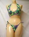 Junior Ladies Tie Side Bottom Bikini - Halter Top - Purple Hibiscus - Medium