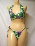 Junior Ladies Tie Side Bottom Bikini - Halter Top - Purple Hibiscus - Medium