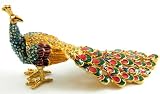 Peacock Bird Treasured Trinket Box Faberge Style Hand Painted & Decorated, Collectable Ornament with Crystals #304