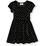THE CHILDREN'S PLACE(ザ・チルドレンズプレイス) ショートキャップスリーブメタリックドットプリントベロアフレアドレス ブラック ワンピース 14歳【並行輸入】