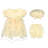 Baby Dress - Yellow Dress with Embroidery, Matching Hat and Bloomers (3M - 24M) NEW