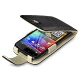 HTC SENSATION 4G GENUINE LEATHER FLIP CASE - BLACK, CREAM INSIDE, BY TERRAP ....