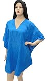 IMAGE OF Lovely Blue Lace Worked Neck Line Short Allover Printed Kaftan Caftan Cover up Xmas Christmas Gift