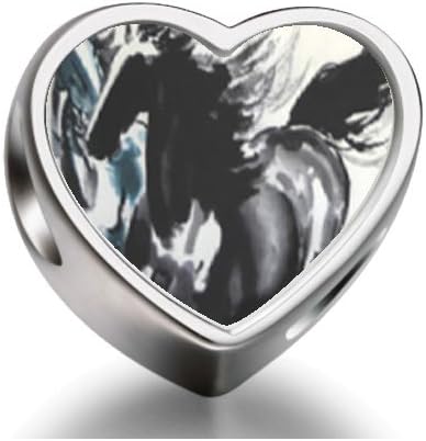 1001love Galloping Horse Painting Heart Photo Charm Beads