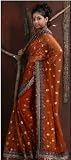 Indian Traditional Rust Net Belly Dance Dress Saree Sari with Unstitched Blouse