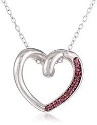 Sterling Silver Red Diamond-Accented Open Heart Pendant Necklace, 18"