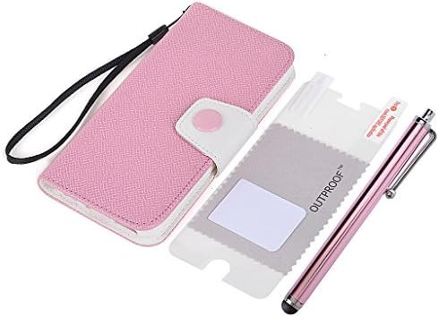 OutProof Fashion-designed Colorful Protective Built-in Slot PU Leather wallet Case for iPhone 6 4.7" (Pink+White)