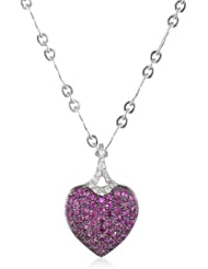 Badgley Mischka Fine Jewelry White Diamonds Pink Sapphire Pave Heart Pendant Necklace