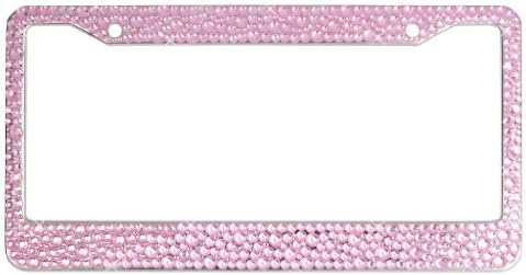Car Candy 131-ACXP Fully Encrusted Pink Crystal License Plate Frame