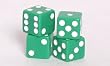 Koplow Set of 4 Loaded Dice Shapes, Opaque Green with White pips