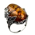 Honey Amber and Sterling Silver Victorian Ring