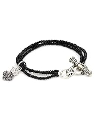 King Baby 3 Strand Black Spinel Bracelet with Pave Black Cubic-Zirconia Crowned Heart