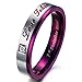 INBLUE Men,Women's Wide 4mm 6mm Stainless Steel Band Ring CZ Silver Tone Purple Couple Wedding Promise