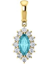 18K Yellow Gold 8.00x4.00mm Marquise Cut Blue Zircon and Diamond Pendant -- LIFETIME WARRANTY