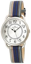 AK Anne Klein Women's Easy to Read Silver-Tone Watch with a Blue and Brown Grosgrain Leather Strap #109071SVBL