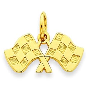 14K Yellow Gold Racing Flags Charm Pendant Jewelry