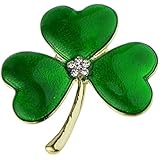 Irish Shamrock Crystal Enamel Brooch Gold Tone