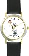 Siamese Cat and Bird Cage - Cat Cartoon or Comic - JP Animal - WATCHBUDDY&reg; DELUXE TWO-TONE THEME WATCH - Arabic Numbers - Black Leather Strap-Size-Women's Size-Small