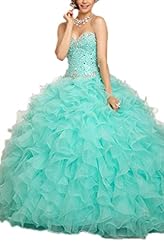 Organza Sweetheart Beaded  Crystal Lace   Ball Gown Quinceanera Dress  With Ruffles