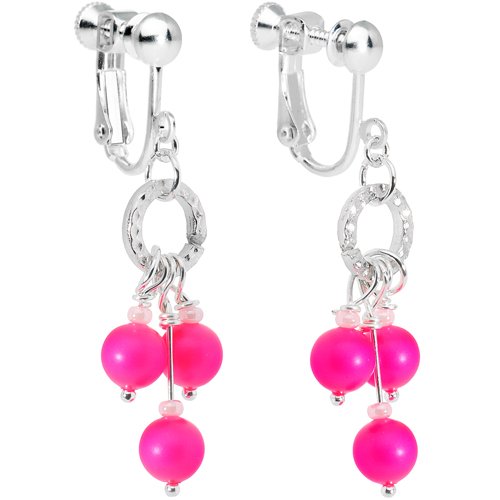 Crystalline Gem Hot Pink Hoop Dangle Clip Earrings MADE WITH SWAROVSKI ELEMENTS