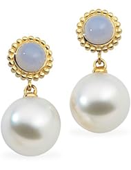18K Yellow Gold Paspaley South Sea Cultured Fine Near Round Pearl and Chalcedony Earrings -- LIFETIME WARRANTY