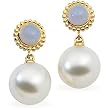 18K Yellow Gold Paspaley South Sea Cultured Fine Near Round Pearl and Chalcedony Earrings