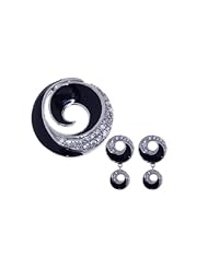 Nickel Free Sterling Silver Pendant & Earring Sets Round Onyx With CZ Design Set