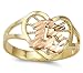 15 Birthday Heart Quinceanera Ring 14k Rose & Yellow Gold Band