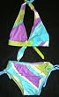 Girls 4-6X 2-Piece Swimsuit Halter - Aqua/Diagonal Multi