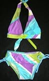 Girls 4-6X 2-Piece Swimsuit Halter - Aqua/Diagonal Multi