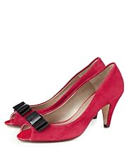 Van Dal Suede Bow Peep Toe Court Shoes