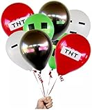Pixel Style Miner Party Balloons (28 pack) - 11" Latex Balloons - Colors Red, White, Pink, Green, Black, Brown