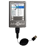 Einziehbares USB Kabel f�r Sony Clie TJ27 mit Hot Sync und aufladen Einsatzm�glichkeiten  von Gomadic mit TipExchange Technology