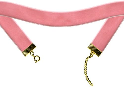 Blush Pink Velvet Choker Necklace in Lengths for All Ages (gold-plated-base, 13 Inches)