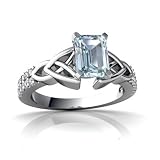 14K White Gold Emerald-cut Genuine Aquamarine Engagement Ring