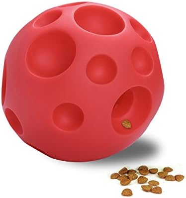 Dog Treat Ball [Fun Feeder][Safety Rubber] Jakpopin Training Toys IQ Treats Dog's Toy Ball Refillable Food Treat Ball for Dog Dispensing Toy Interactive Pet Ball Tricky Treat Toy 4.5 Inch Large, Red