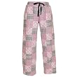 Pink Flannel Patchwork Madras Check Fun Print Novelty tie cord flannel cotton pants for lounging, sleep, sports. Unisex relaxed fit,