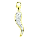 14K Yellow Gold Diamond Italian Horn Charm