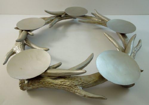 Silver Antler Table Top Circle 5 Pillar Candle Holder