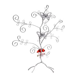 Silver Butterfly Jewelry Necklace Holder Stand in Metal