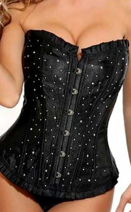 Corset Buy Rhinestone Black Polyester Overbust Corset With Rhinestones
