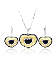 Nickel Free Sterling Silver Pendant & Earring Sets 4 Toned Black CZ Heart Set