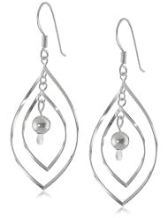 Sterling Silver Double Open Design with Silver Ball Center Drop Earrings