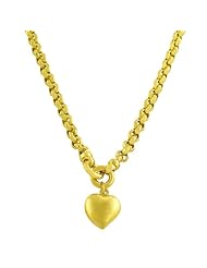 18 Karat Yellow Gold over Silver Puffed Heart Charm Rolo Necklace (18 Inch)