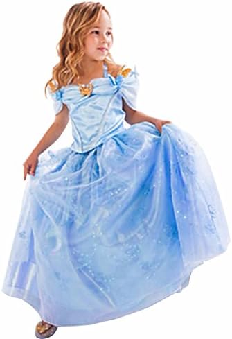 Hallowkid Girls Kids Children Cinderella Fancy Princess Palace Cosplay Dress (150cm/7T-8T, Blue)