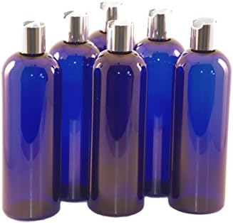 KnDdeals4You (6 pack) 16 oz Plastic Bottles, Blue PET Cosmo Rounds with Commercial Quality Silver Disc Top Caps Refillable for Lotions, Shampoos, Conditioners, Body Washes, for Home Made Oils