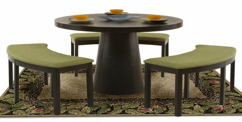 Diamond Sofa 53 Inch Round Dining Table with Three Curved Benches by Diamond Sofa, Dark Walnut