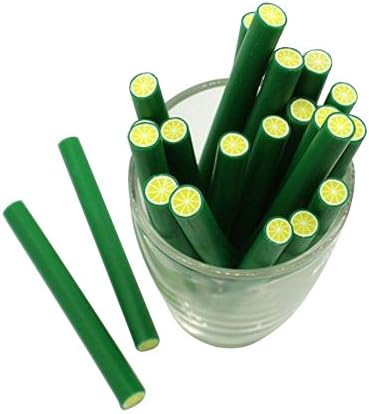 Pandahall 10pcs 3D Cute Lemon Polymer Clay Sticker Nail Art Canes Decoration for Fashion Nail Care, YellowGreen, 50x3~6mm