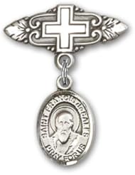 Sterling Silver Baby Badge with St. Francis de Sales Charm and Badge Pin with Cross