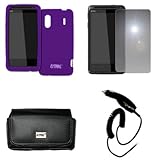 EMPIRE Black Leather Case Pouch with Belt Clip and Belt Loops + Purple Sili ....